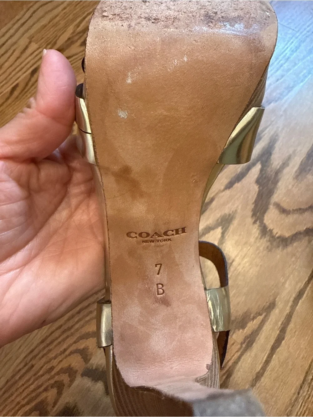 Coach Dani Mirror Metallic Gold Leather Strappy Heels Size 7